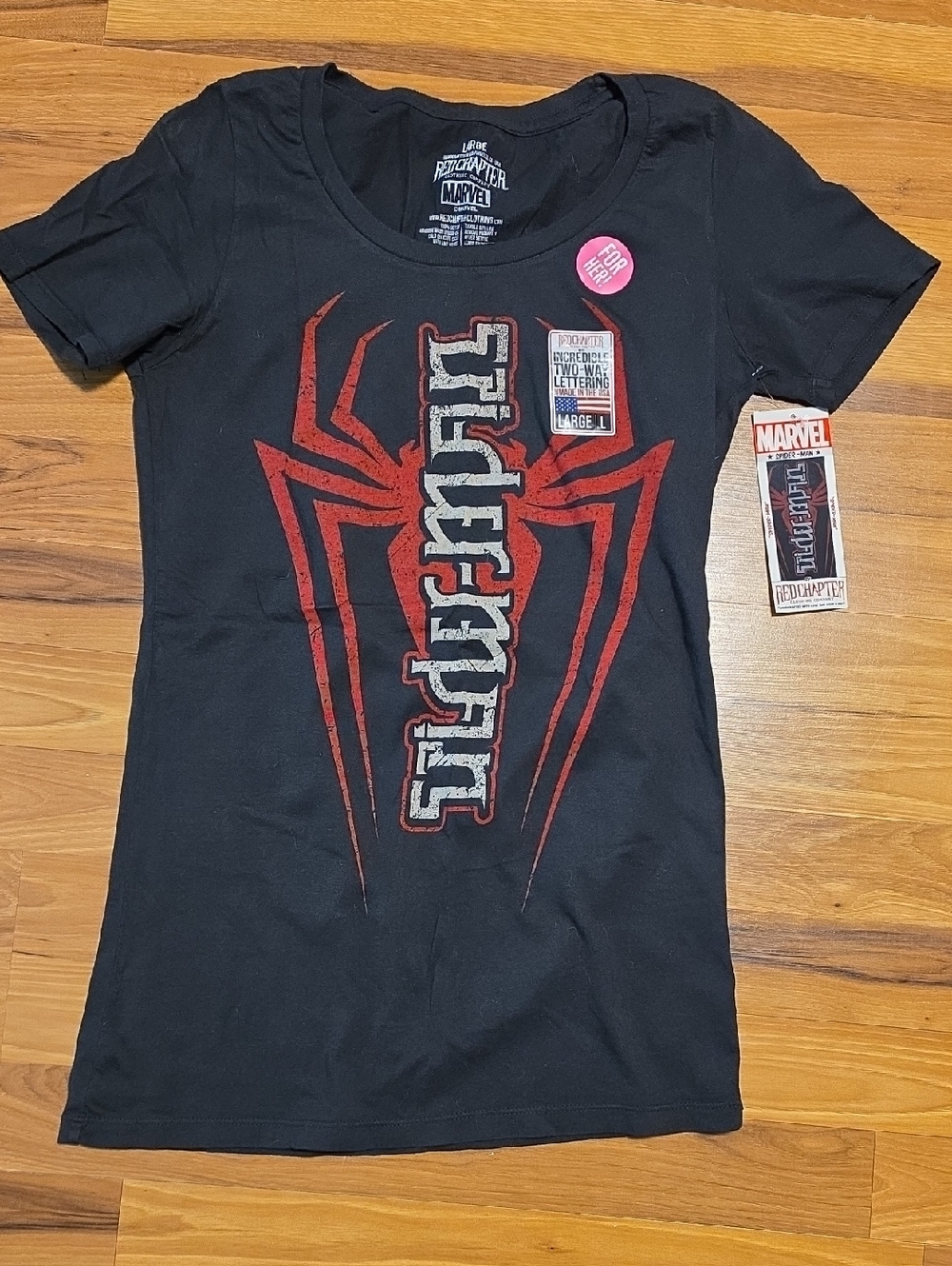 Marvel Spiderman Black Tee with Red Spider Emblem